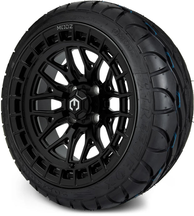 MODZ 14" Torrent Matte Black Wheels & Street Tires Combo