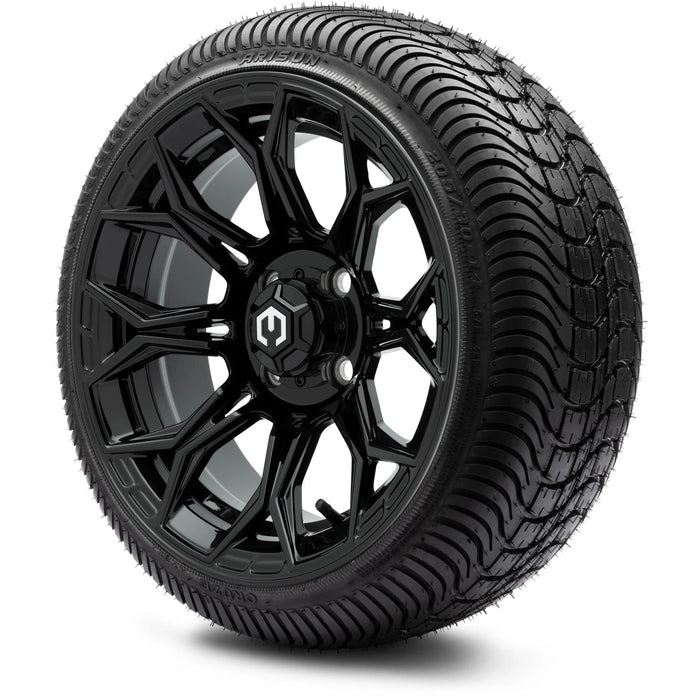 MODZ 14" Halo Glossy Black Wheels & Street Tires Combo