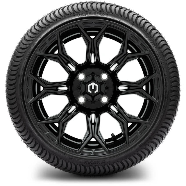 MODZ 14" Halo Glossy Black Wheels & Street Tires Combo