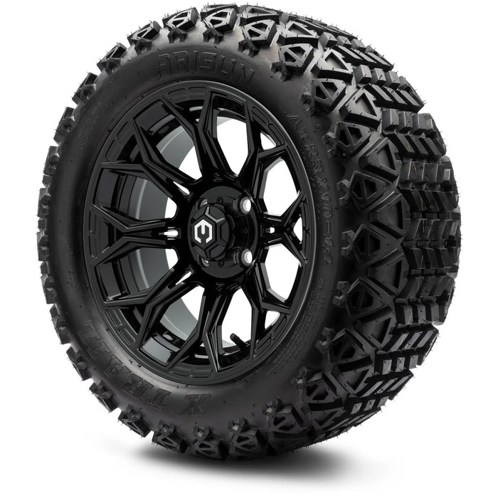 MODZ 14" Halo Glossy Black Wheels & Off-Road Tires Combo