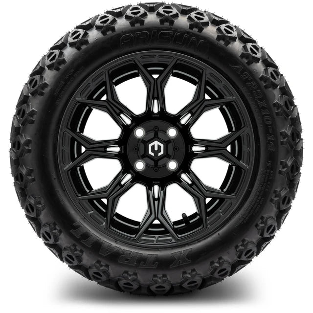 MODZ 14" Halo Glossy Black Wheels & Off-Road Tires Combo
