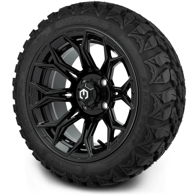 MODZ 14" Halo Glossy Black Wheels & Off-Road Tires Combo