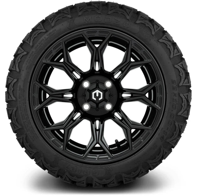 MODZ 14" Halo Glossy Black Wheels & Off-Road Tires Combo