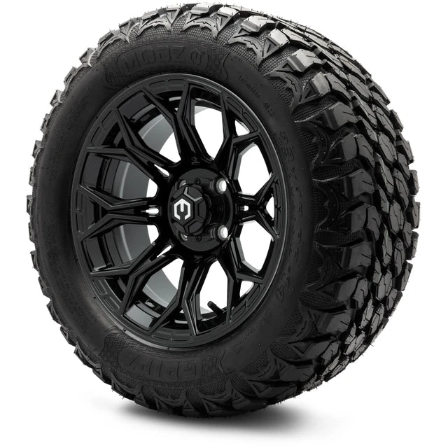 MODZ 14" Halo Glossy Black Wheels & Off-Road Tires Combo