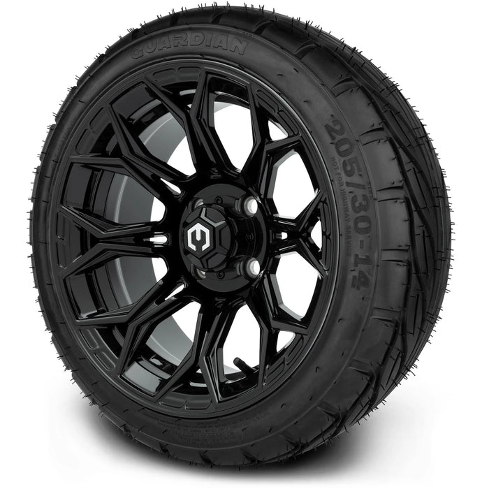 MODZ 14" Halo Glossy Black Wheels & Street Tires Combo