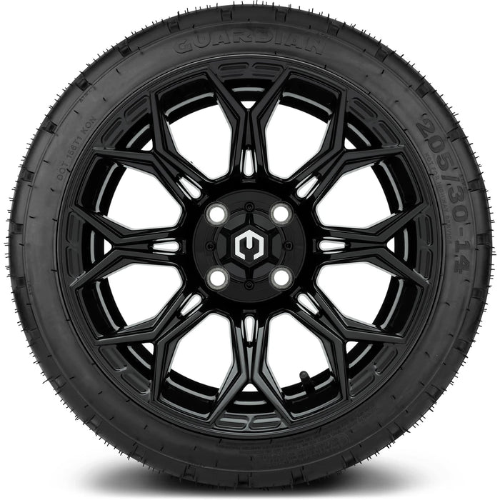 MODZ 14" Halo Glossy Black Wheels & Street Tires Combo