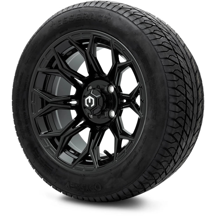 MODZ 14" Halo Glossy Black Wheels & Street Tires Combo