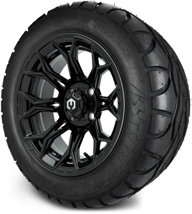 MODZ 14" Halo Glossy Black Wheels & Street Tires Combo