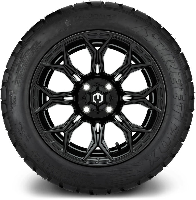MODZ 14" Halo Glossy Black Wheels & Street Tires Combo
