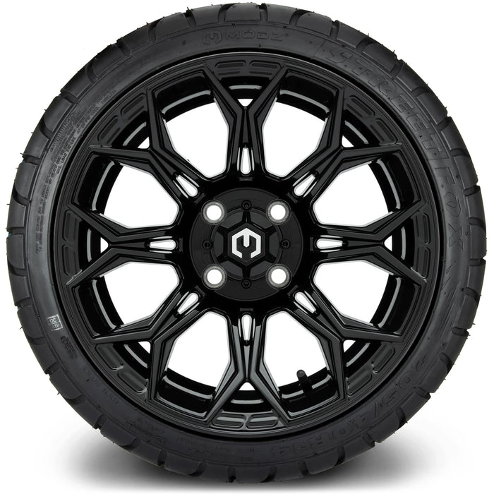 MODZ 14" Halo Glossy Black Wheels & Street Tires Combo