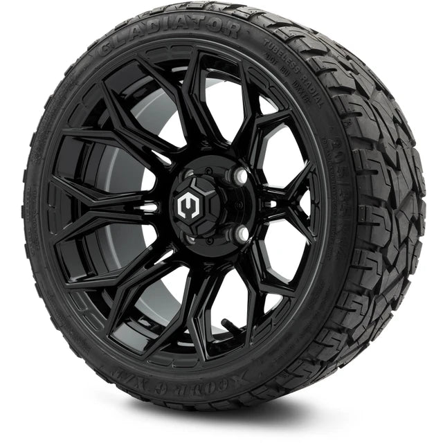 MODZ 14" Halo Glossy Black Wheels & Off-Road Tires Combo
