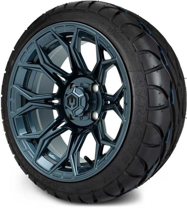 MODZ 14" Halo Titanium Blue Wheels & Street Tires Combo