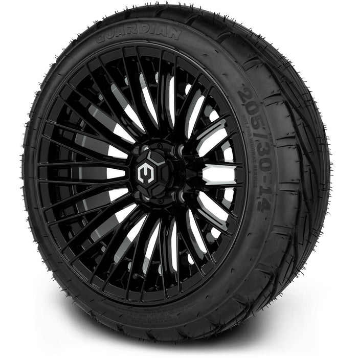 MODZ 14" Reaper Glossy Black Wheels & Street Tires Combo