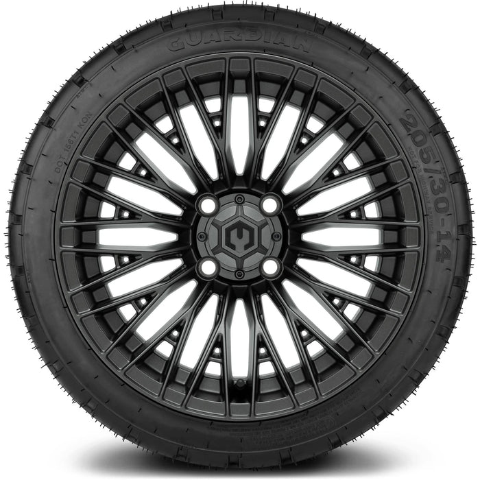 MODZ 14" Reaper Titanium Gunmetal Wheels & Street Tires Combo