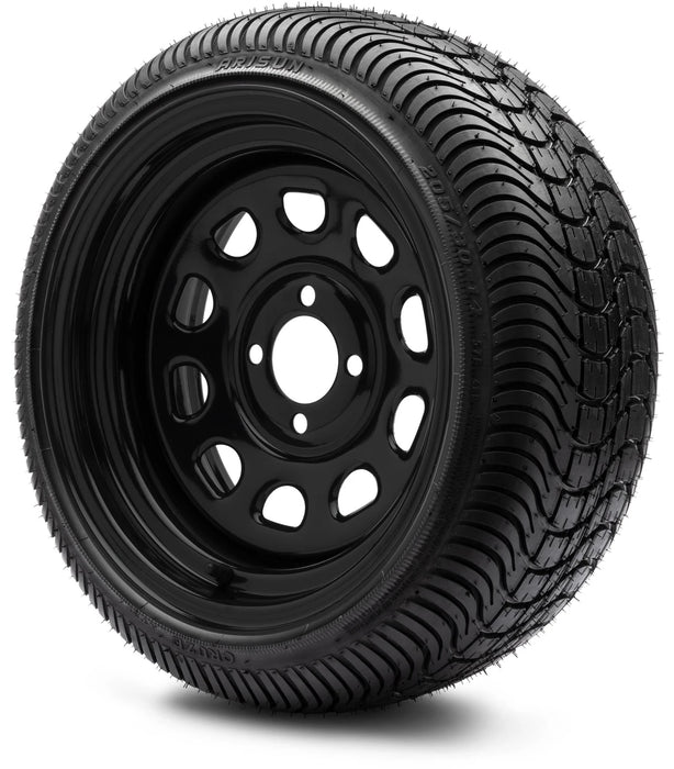 MODZ 14" Steel D-Window Glossy Black Wheels & Street Tires Combo