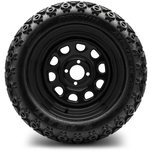 MODZ 14" Steel D-Window Glossy Black Wheels & Off-Road Tires Combo