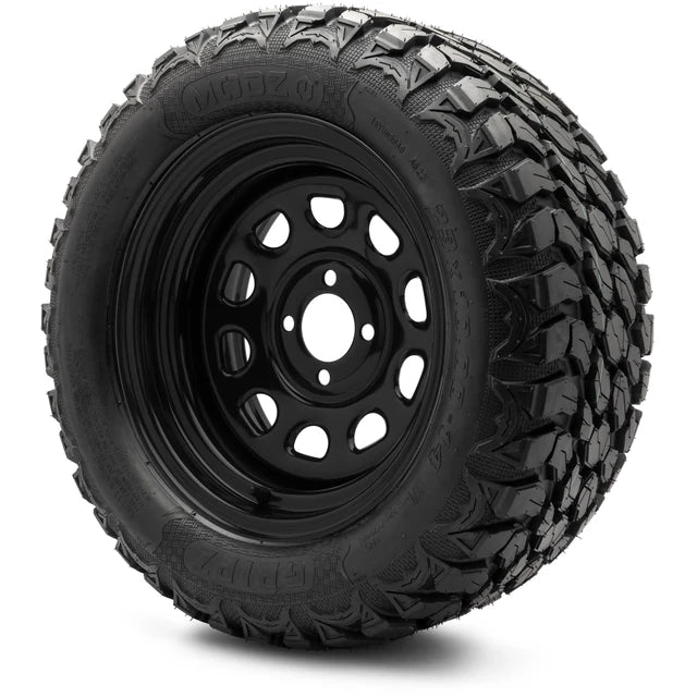 MODZ 14" Steel D-Window Glossy Black Wheels & Off-Road Tires Combo