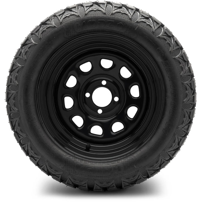 MODZ 14" Steel D-Window Glossy Black Wheels & Off-Road Tires Combo