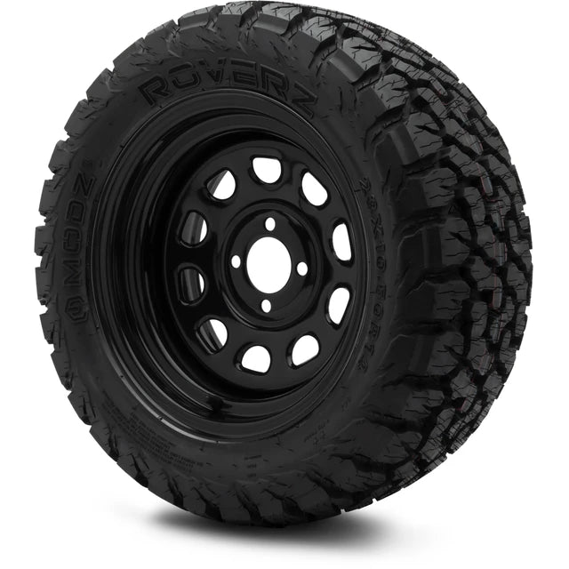 MODZ 14" Steel D-Window Glossy Black Wheels & Off-Road Tires Combo