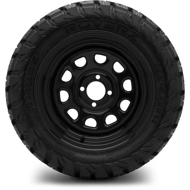MODZ 14" Steel D-Window Glossy Black Wheels & Off-Road Tires Combo