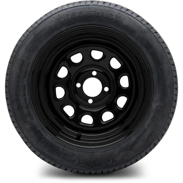 MODZ 14" Steel D-Window Glossy Black Wheels & Street Tires Combo