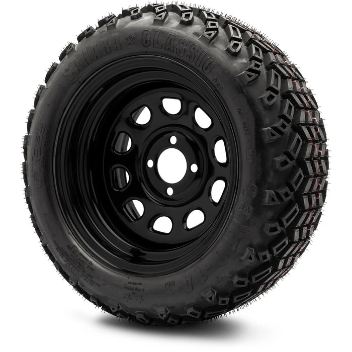 MODZ 14" Steel D-Window Glossy Black Wheels & Off-Road Tires Combo