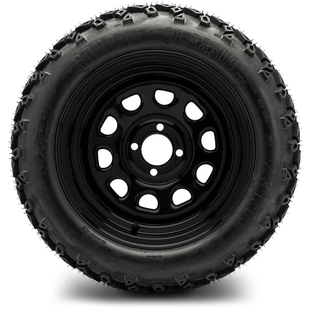 MODZ 14" Steel D-Window Glossy Black Wheels & Off-Road Tires Combo