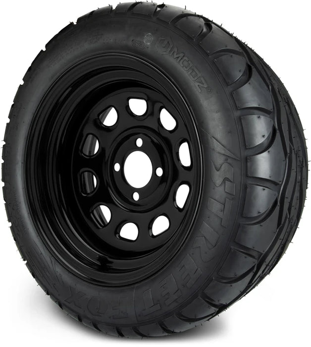 MODZ 14" Steel D-Window Glossy Black Wheels & Street Tires Combo