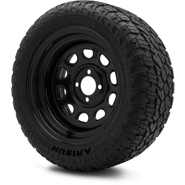 MODZ 14" Steel D-Window Glossy Black Wheels & Off-Road Tires Combo