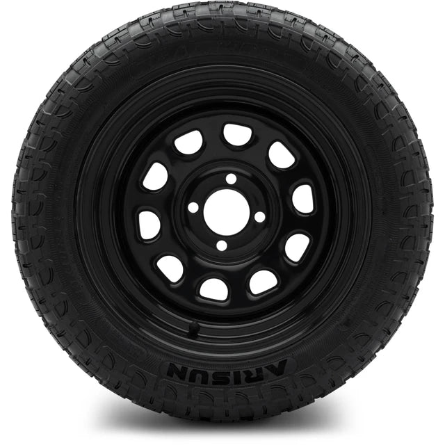 MODZ 14" Steel D-Window Glossy Black Wheels & Off-Road Tires Combo