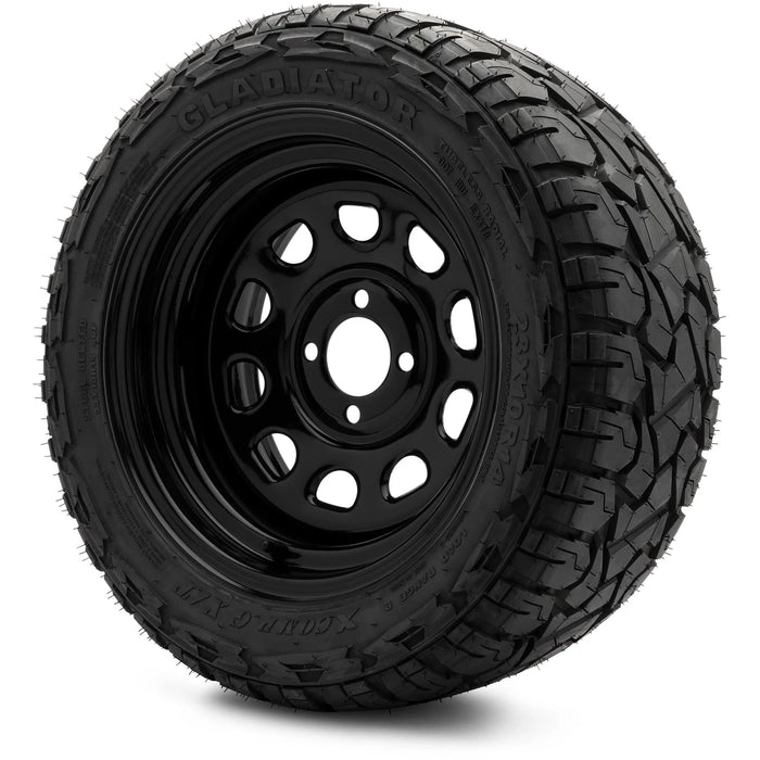MODZ 14" Steel D-Window Glossy Black Wheels & Off-Road Tires Combo