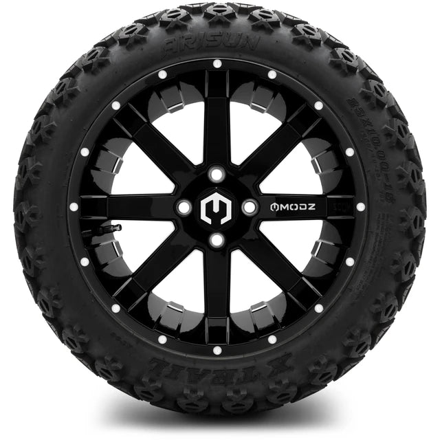 MODZ 15" Assault Glossy Black with Ball Mill Wheels & Off-Road Tires Combo