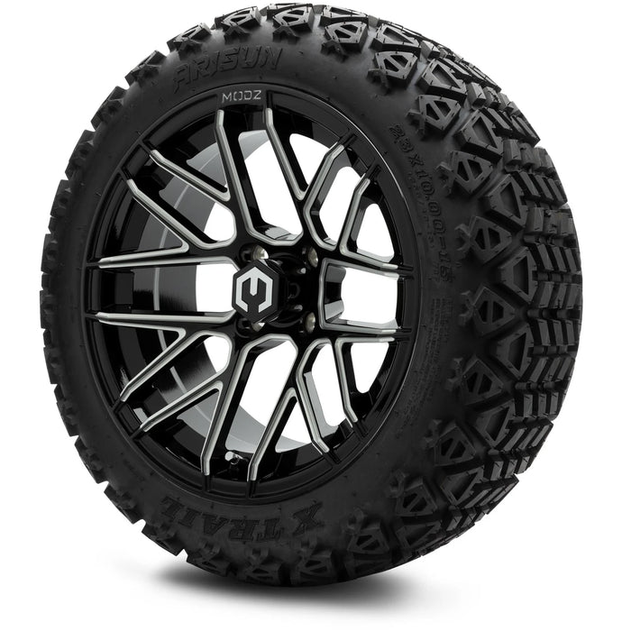 MODZ 15" Matrix Glossy Black with Ball Mill Wheels & Off-Road Tires Combo