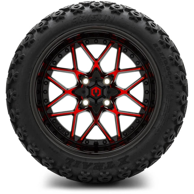 MODZ 15" Formula Red and Black Wheels & Off-Road Tires Combo