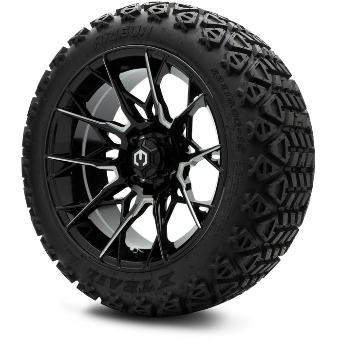 MODZ 15" Chaos Glossy Black with Ball Mill Wheels & Off-Road Tires Combo