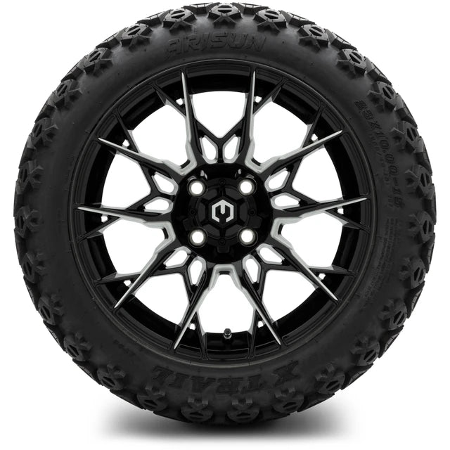 MODZ 15" Chaos Glossy Black with Ball Mill Wheels & Off-Road Tires Combo