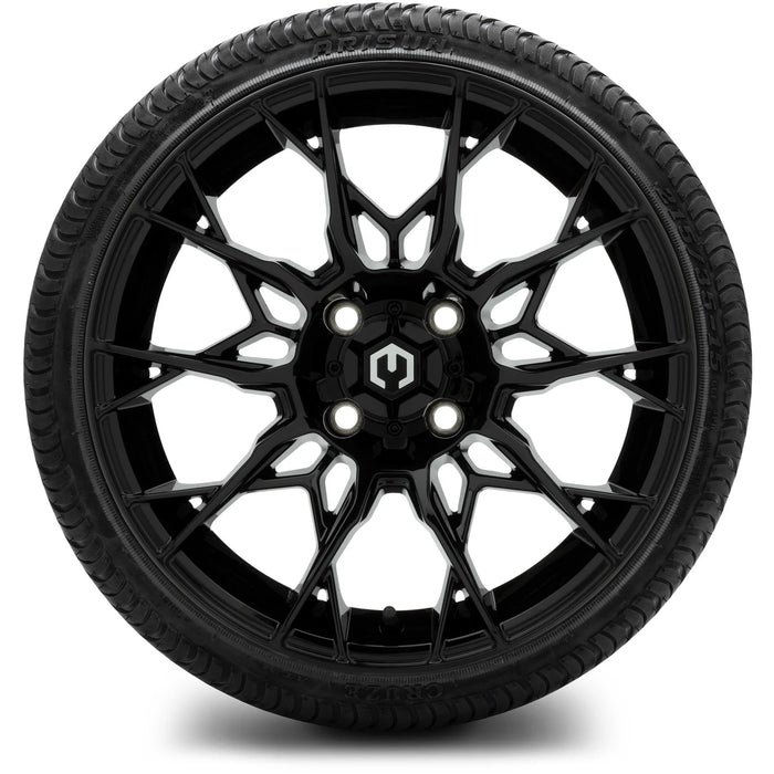 MODZ 15" Chaos Glossy Black Wheels & Street Tires Combo