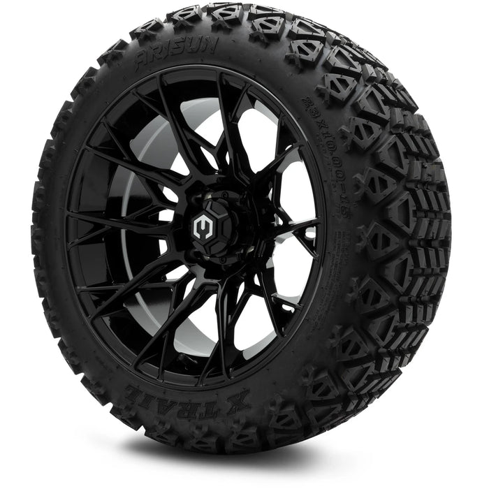 MODZ 15" Chaos Glossy Black Wheels & Off-Road Tires Combo