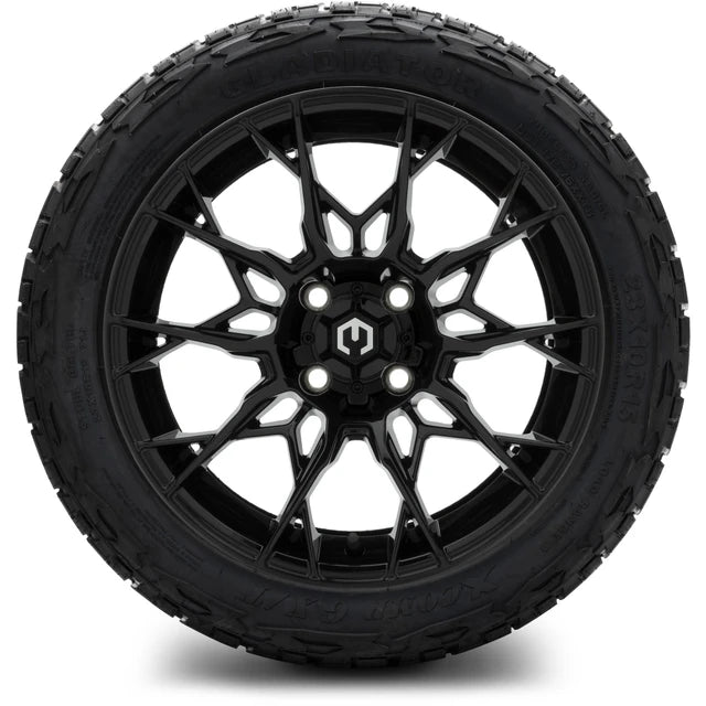 MODZ 15" Chaos Glossy Black Wheels & Off-Road Tires Combo