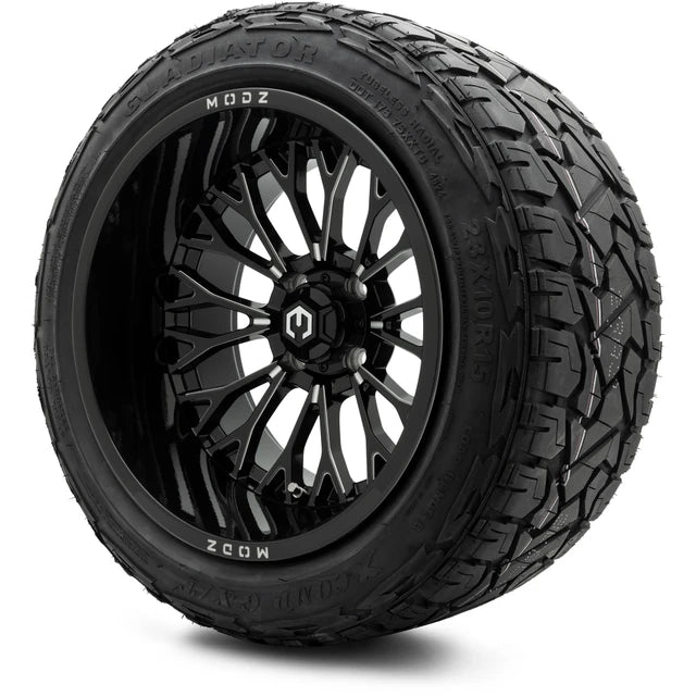 MODZ 15x10" Convict Glossy Black with Ball Mill Wheels & Off-Road Tires Combo