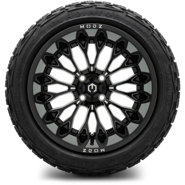 MODZ 15x10" Convict Glossy Black with Ball Mill Wheels & Off-Road Tires Combo