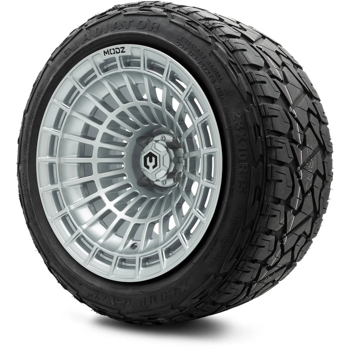 MODZ 15x10" Felon Silver Wheels & Off-Road Tires Combo