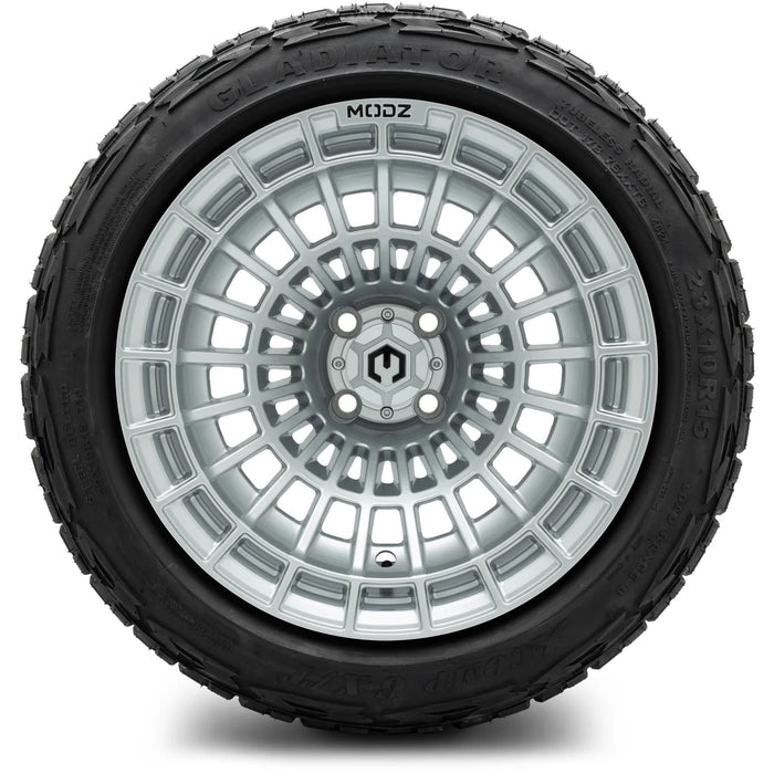 MODZ 15x10" Felon Silver Wheels & Off-Road Tires Combo