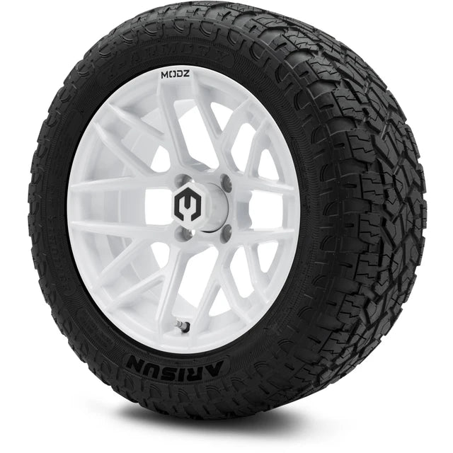 MODZ 14" Matrix Glossy White Wheels & Off-Road Tires Combo