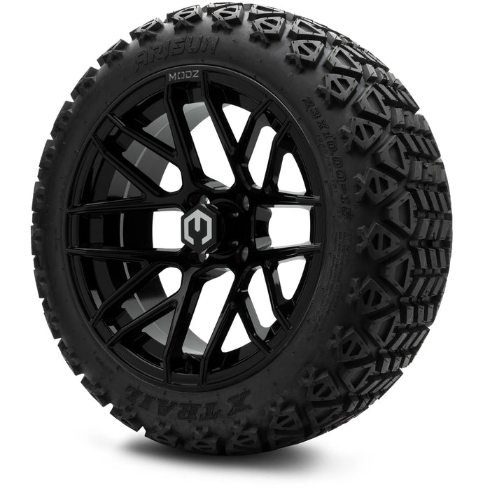 MODZ 15" Matrix Glossy Black Wheels & Off-Road Tires Combo