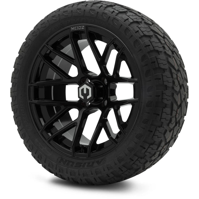 MODZ 15" Matrix Glossy Black Wheels & Off-Road Tires Combo