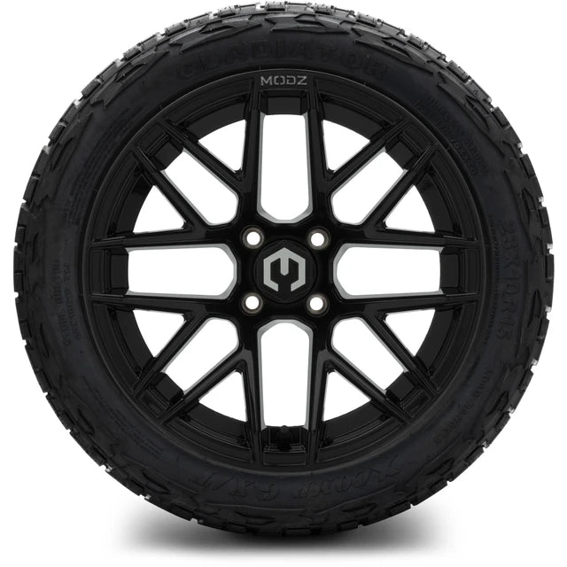 MODZ 15" Matrix Glossy Black Wheels & Off-Road Tires Combo