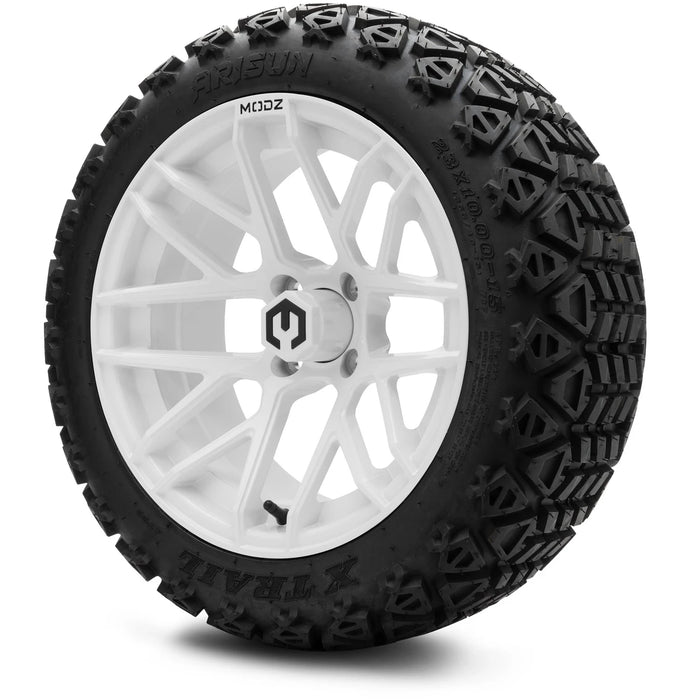 MODZ 15" Matrix Glossy White Wheels & Off-Road Tires Combo