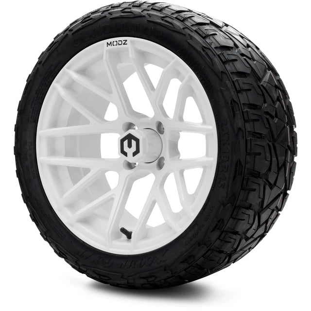 MODZ 15" Matrix Glossy White Wheels & Off-Road Tires Combo