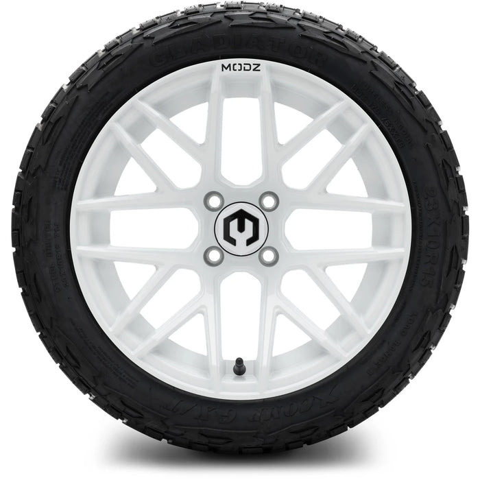 MODZ 15" Matrix Glossy White Wheels & Off-Road Tires Combo